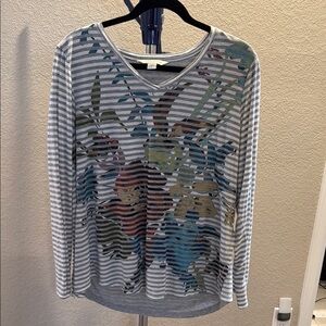 Coldwater Creek Graphic Long Sleeve Blouse Gray White. Size Large